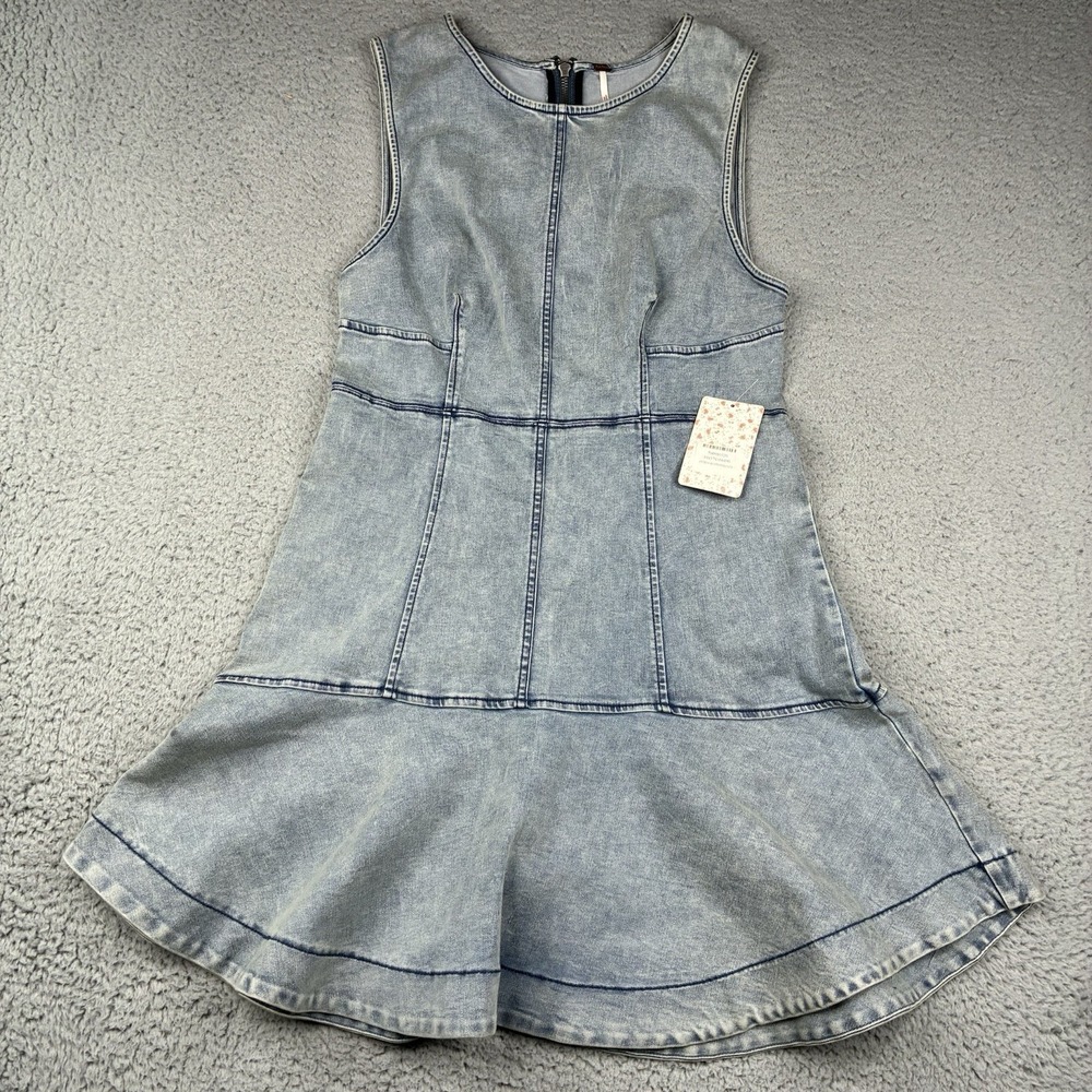 Free People Alex Denim Mini Dress Women's Size 10 Ocean Spray Blue NWT